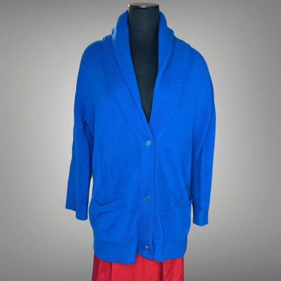 Hermes NWT Cashmere & Cotton Shawl Collar Cardigan EU 40 Blue Smalt Sweater - Picture 1 of 14